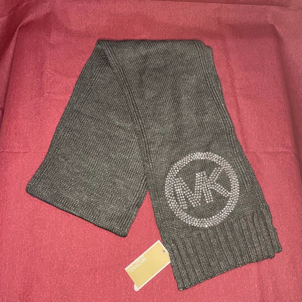 Michael Kors Silver Studded Knit Scarf dark grey